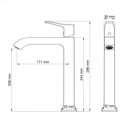 Wonzon &amp; Woghand Flex WW-88019072-CR Смеситель для раковины высокий черный матовый
