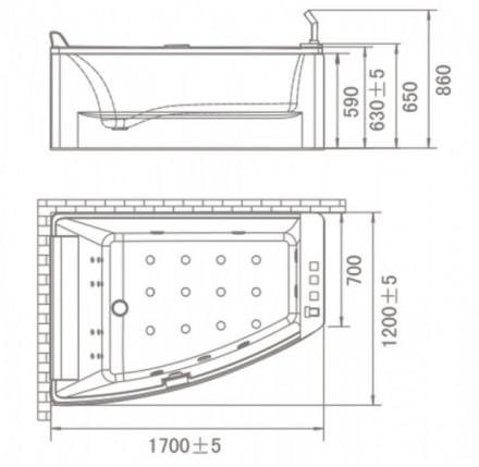 Orans BT65100L акриловая ванна 170x120 с гидромассажем