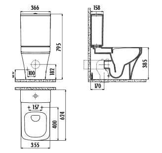 Creavit Solo SO361-00CB00E-0000 унитаз напольный с биде (чаша)
