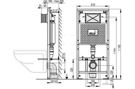 AlcaPlast A101/1200 Sádromodul инсталляция для подвесного унитаза