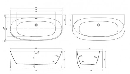 Azario Cambridge 180x88x58 ванна акриловая пристенная