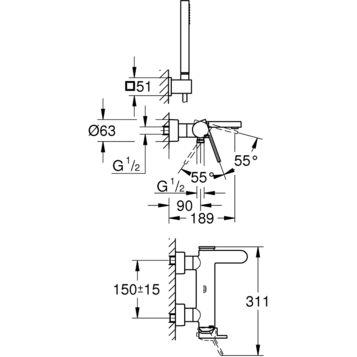 Grohe Plus 33547003 смеситель для ванны с душевым гарнитуром