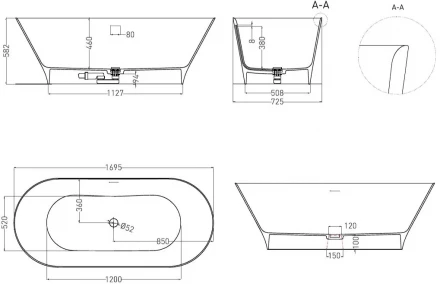 Salini Mona 102922M Ванна отдельностоящая белый 170x72