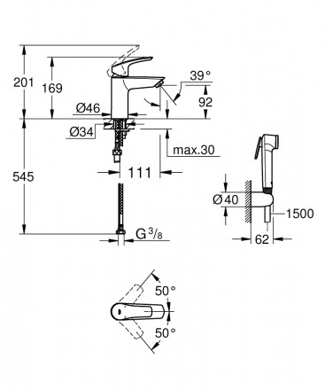 GROHE Eurosmart 2021 23124003 смеситель для раковины с гигиеническим душем