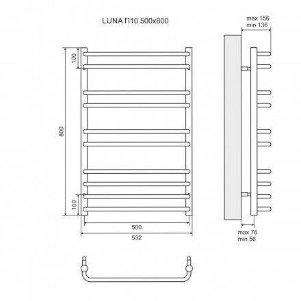 Lemark Luna LM41810 П10 500x800 Полотенцесушитель водяной