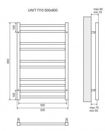 Lemark Unit LM45810BL П10 500x800 Полотенцесушитель водяной черный