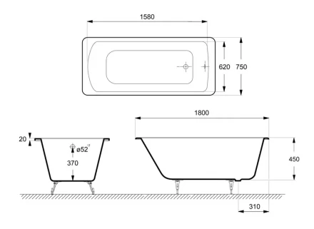 Delice Prestige DLR 230601-AS Ванна чугунная 180х75 с противоскользящим покрытием