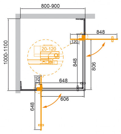 CEZARES ECO-O-ASH-2-80/90-C-Cr душевой уголок