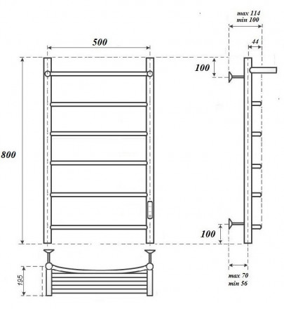 POINT PN04858PW П5 Полотенцесушитель электрический 500x800 с полкой, диммер справа, белый