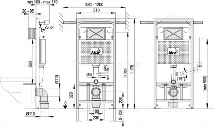 AlcaPlast A102/1200 Jádromodul инсталляция для подвесного унитаза