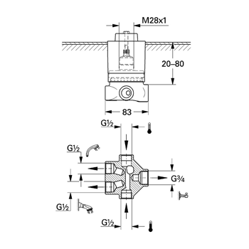 Grohe 29708000 Скрытая часть переключателя (3 потребителя)
