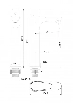 Wonzon &amp; Woghand Alfa WW-A40232-MB Смеситель для раковины высокий хром