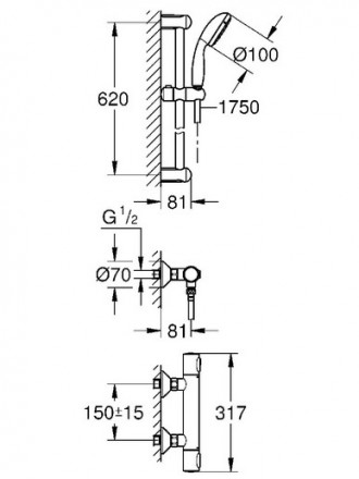 Grohe Grohtherm 500 34796000 Смеситель термостат для душа