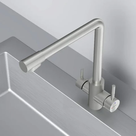 AM.PM X-Joy S F85B05711 Смеситель для кухни с L-изливом с каналом для питьевой воды сатин