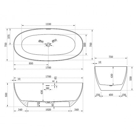 Vincea VBT-6S01MG ванна Solid Surface 170х75