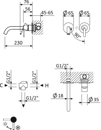 CEZARES LEAF-BLI2-L-01-W0 смеситель для раковины встраиваемый