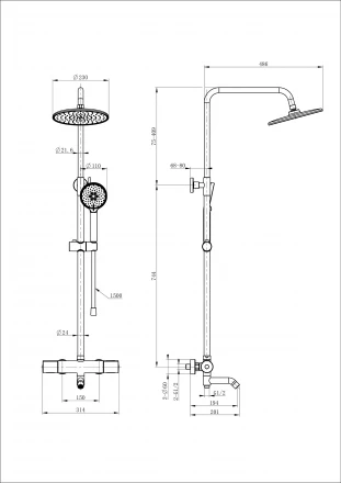 Wonzon &amp; Woghand Inn WW-A3006-T1-MB Душевая система с термостатом черный матовый