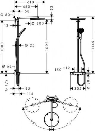 Hansgrohe Raindance Select 300 27114000 Душевая стойка с поворотным держателем