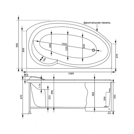 Aquanet Jersey 170x90 правая акриловая ванна без гидромассажа