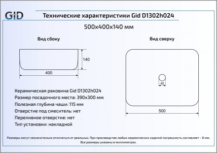 Gid D1302h024 раковина