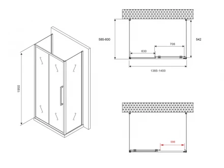 ABBER Schwarzer Diamant AG30140BH-S60B-S60B душевой уголок