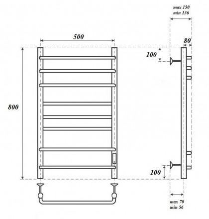 POINT PN90858W П8 Полотенцесушитель электрический 500x800 диммер справа, белый