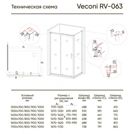 Veconi Rovigo RV063-17080PR-01-19C3 душевой угол