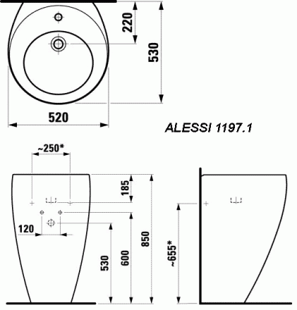 Laufen Alessi 8.1197.1.400.104.1 раковина объединенная с пьедесталом с системой Clou
