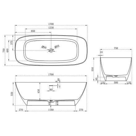 Vincea VBT-6S02MW ванна Solid Surface