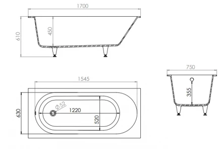KUPÁLA OBEREG 170x75 ванна прямоугольная