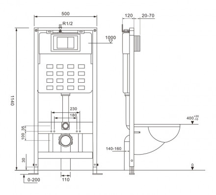 ABBER AC1100-AC0105-AC0120 Комплект подвесной унитаз Bequem с инсталляцией и кнопкой хром 