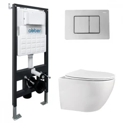 ABBER AC1100-AC0105-AC0120 Комплект подвесной унитаз Bequem с инсталляцией и кнопкой хром 