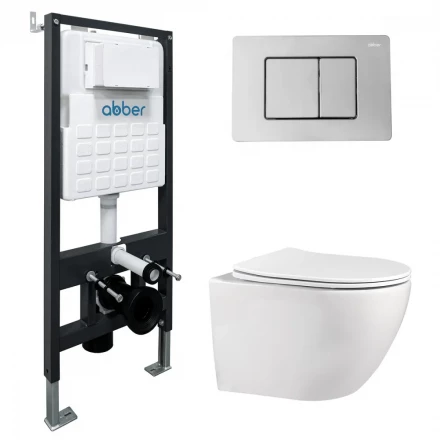 ABBER AC1100-AC0105-AC0120 Комплект подвесной унитаз Bequem с инсталляцией и кнопкой хром 