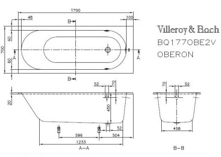 Villeroy Boch Oberon 170x70 ванна с гидромассажем