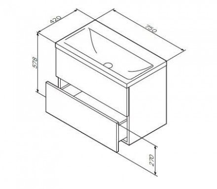 Am.pm Gem M90FHX07522WG тумба 75 под раковину с 2 ящиками белая