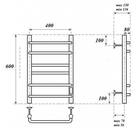 POINT PN90846W П6 Полотенцесушитель электрический 400x600 диммер справа, белый