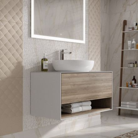 Kerama Marazzi Plaza Modern 100 тумба подвесная с ящиком и полкой, дуб Орегон