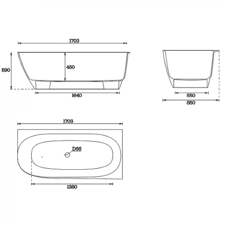 Vate Oas 169x85 R Ванна из искусственного камня