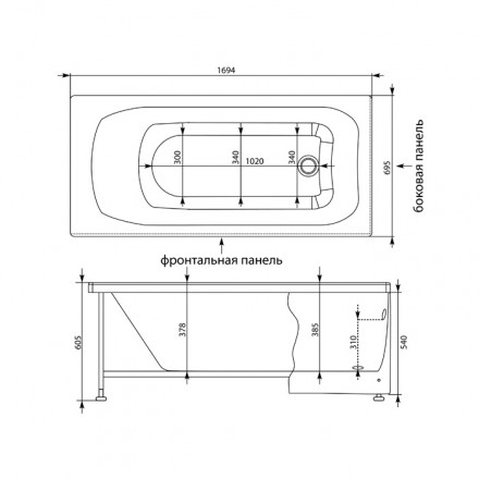 Aquanet Roma 170x70 акриловая ванна без гидромассажа