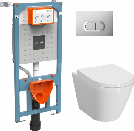 Vitra Integra Round L-box 9004B003-7202 Унитаз подвесной в комплекте с инсталляцией (клавиша хром ма