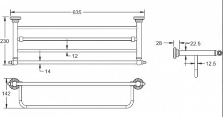 Rose RG1108 Полка для полотенца металлическая хром