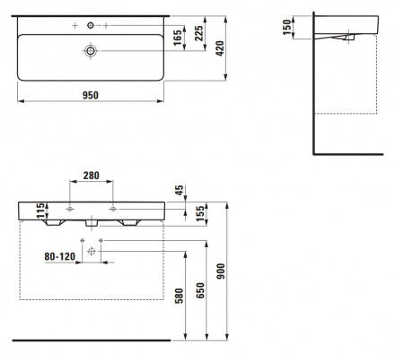 Laufen Val 8.1028.7.000.104.1 раковина 95x42 см