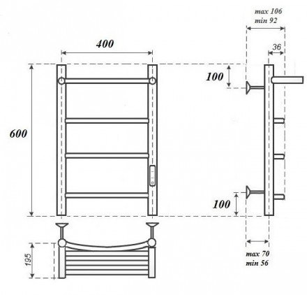 POINT PN04846PW П3 Полотенцесушитель электрический 400x600 с полкой, диммер справа, белый