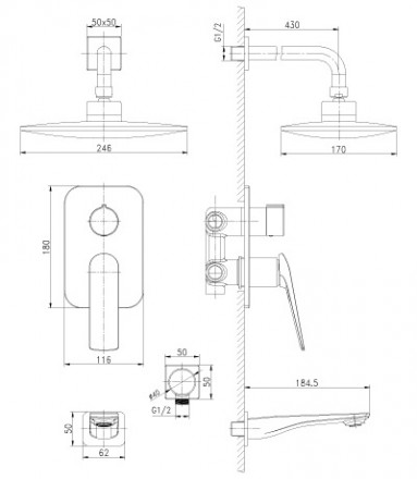 Lemark Allegro LM5922CW Смеситель для ванны и душа встраиваемый