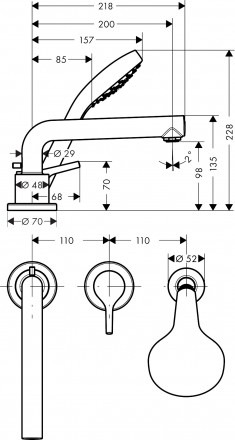 Hansgrohe Talis 72417000 смеситель для ванны на 3 отверстия (внешняя часть)