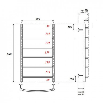 POINT PN04858W П6 Полотенцесушитель электрический 500x800 диммер справа, белый