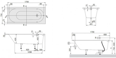 Villeroy Boch Oberon 170x75 ванна с гидромассажем