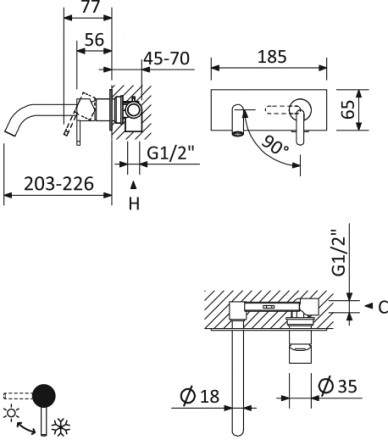 CEZARES LEAF-BLI1-L-01-W0 смеситель для раковины встраиваемый