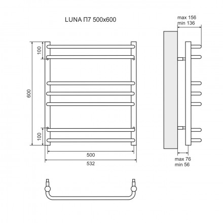 Lemark Luna LM41607E П7 500x600 Полотенцесушитель электрический левый/правый