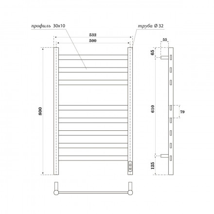 POINT Селена PN16858W П8 Полотенцесушитель электрический 500x800 (диммер справа, белый)